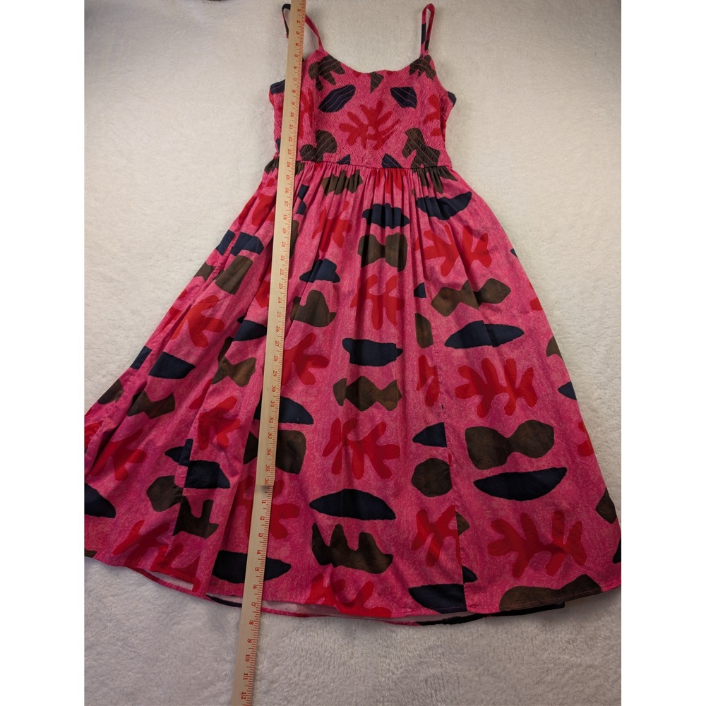 Nic+Zoe Pink Abstract Print Smocked Midi Dress Womens Petite Large PL Cotton